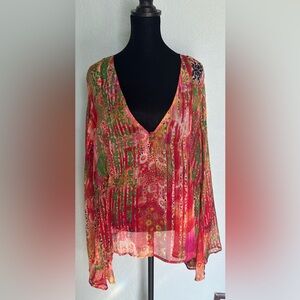 eShakti Red and Green Floral Blouse